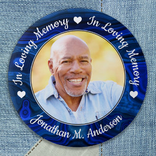 Funeral Loving Memory Photo Blue Marble Memorial 7.5 Cm Round Badge