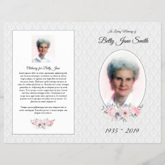 Funeral Mass Program | Grey and Pink Floral Flyer