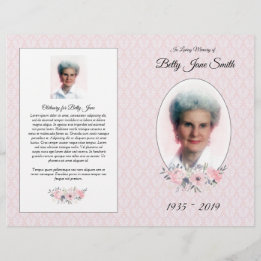 Funeral Mass Program | Pink Floral Damask Flyer