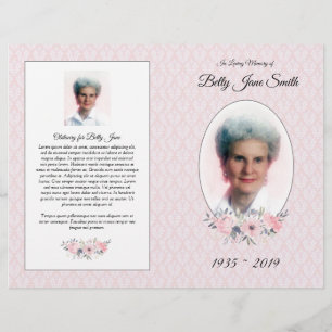 Funeral Mass Program Pink Floral Damask Flyer