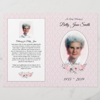 Funeral Mass Program | Pink Floral Damask Flyer