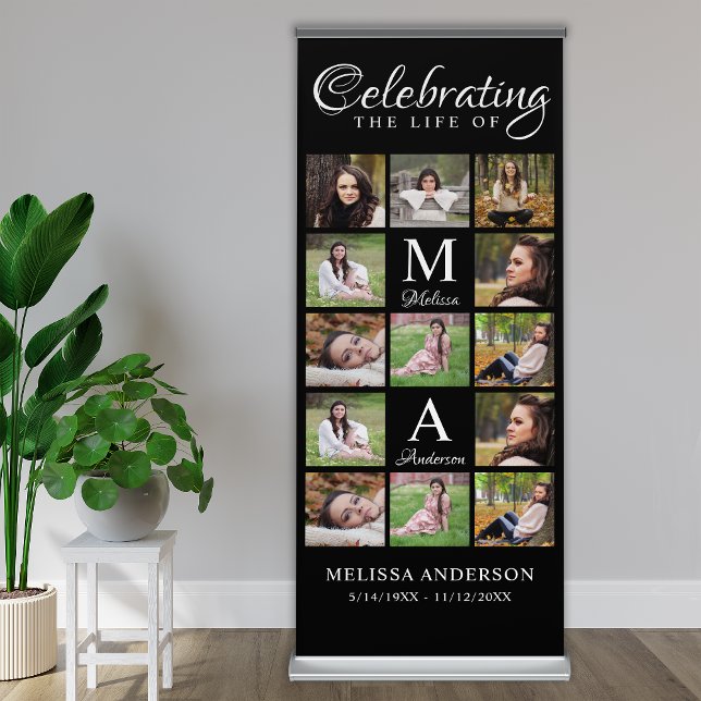 Funeral Memorial 13 Photo Collage Celebration Life Retractable Banner (Creator Uploaded)
