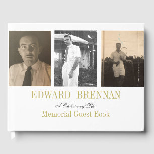 Funeral  Memorial 3 Photo Simple Elegant Guest Book