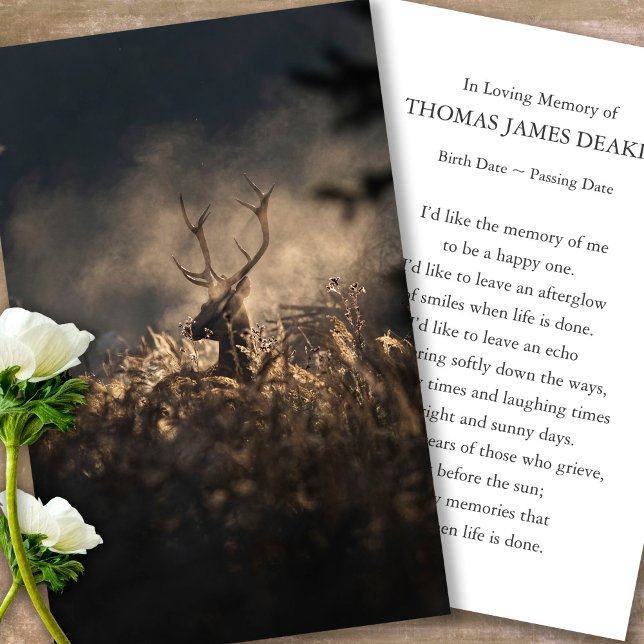 Funeral Memorial Autumn Mist Prayer Sympathy Cards (misty morning deer, celebration of life, in loving memory of, prayer cards for bereavement)
