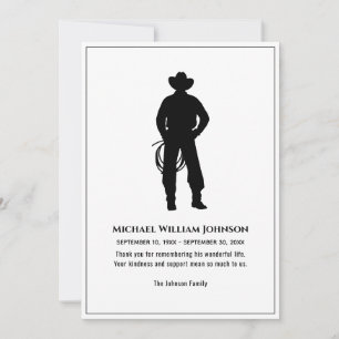 Funeral Memorial Black And White Cowboy Lasso Thank You Card