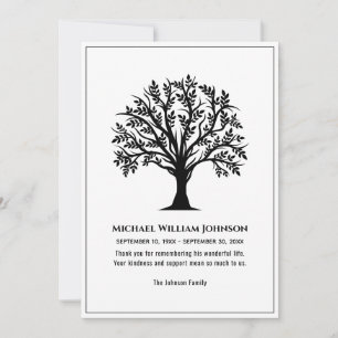 Funeral Memorial Black And White Tree Of Life Thank You Card