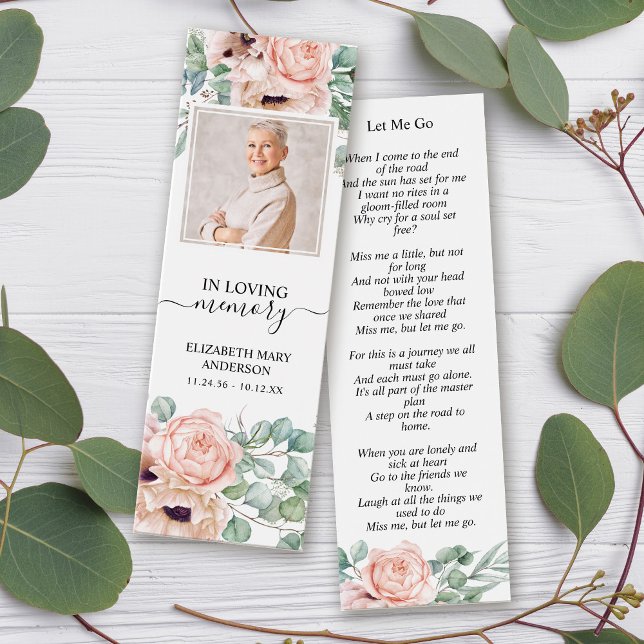 Funeral Memorial Blush Pink Floral Mini Bookmark (Creator Uploaded)