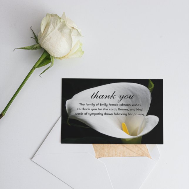 Funeral/Memorial Calla Lily Photo Thank You Card (In Situ)