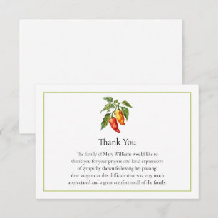 Funeral Memorial Chilli Pepper Thank You Note Card