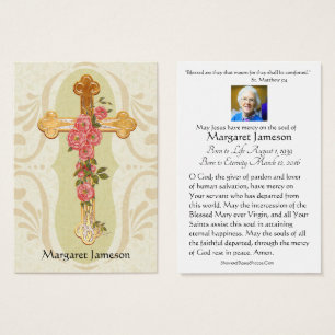 Funeral Memorial Cross Floral Holy Card -