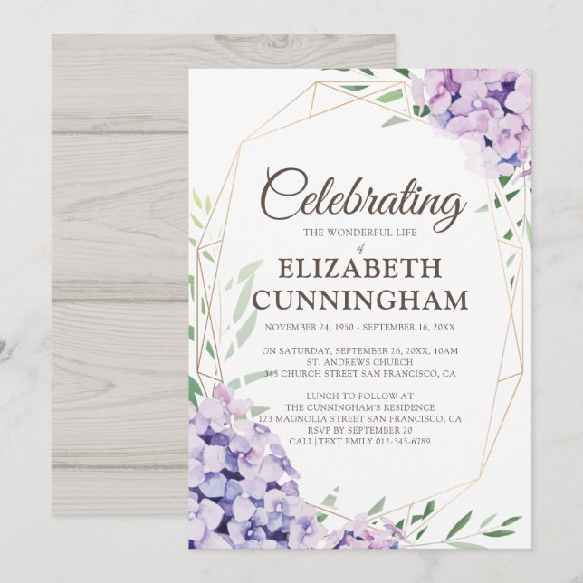 Funeral Memorial Floral Flower Geometric Woodsy Invitation (Front/Back)