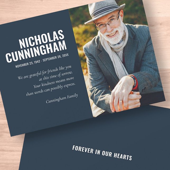 Funeral Memorial Forever In Our Hearts Photo Thank You Card (Creator Uploaded)