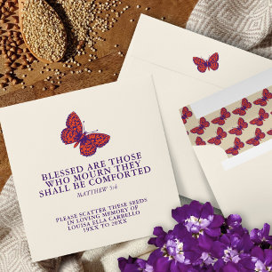 Funeral memorial gift orange butterfly seed envelope