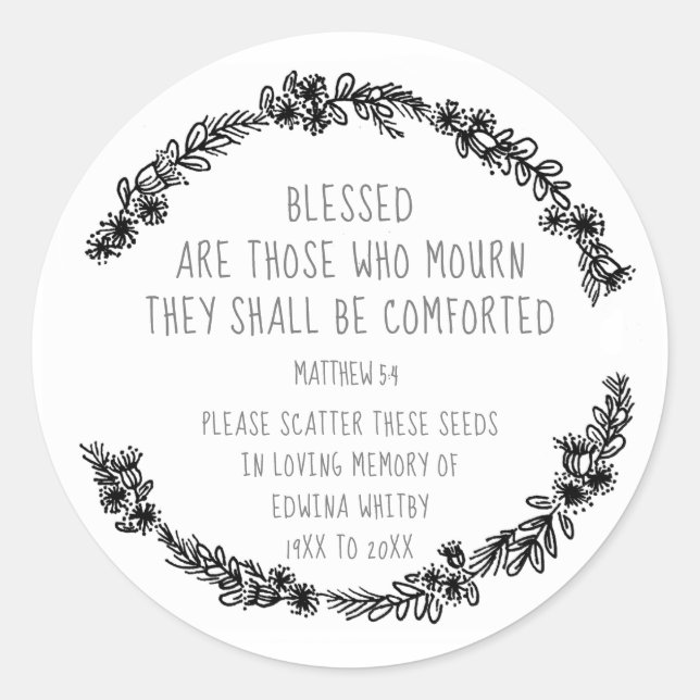 Funeral memorial gift wreath scatter seed classic round sticker (Front)
