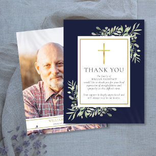 Funeral Memorial Greenery Christian Photo Thank You Card