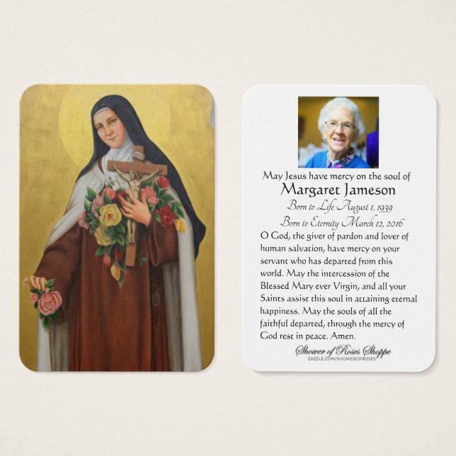 Funeral Memorial Holy Card St. Therese Lisieux (Front & Back)