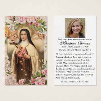 Funeral Memorial Holy Card St. Therese Roses
