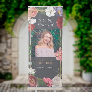 Funeral Memorial In Loving Memory Floral Photo Retractable Banner