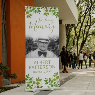 Funeral Memorial   In Loving Memory Green Foliage Retractable Banner
