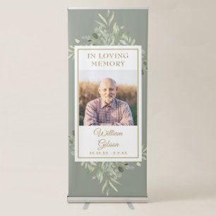 Funeral Memorial In Loving Memory Greenery Photo Retractable Banner