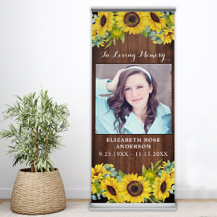 Funeral Memorial In Loving Memory Rustic Sunflower Retractable Banner