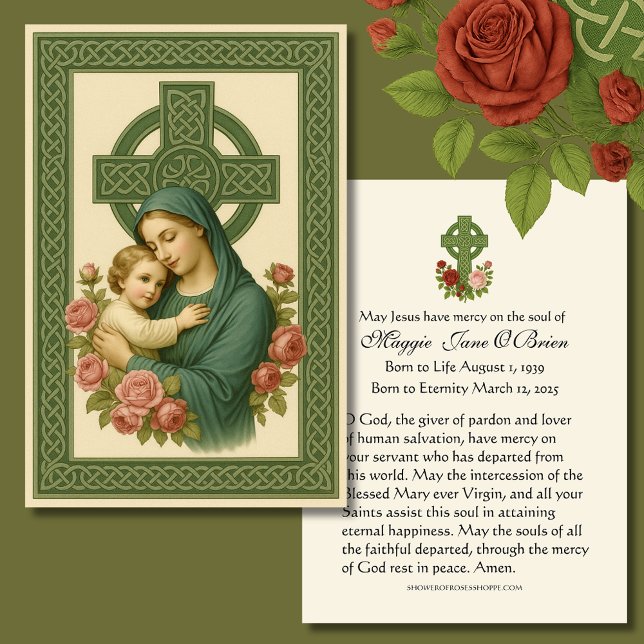 Funeral Memorial Irish Celtic Cross Mary Jesus Business Card (Creator Uploaded)