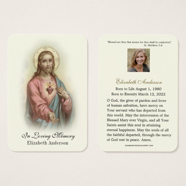 Funeral Memorial Jesus  Prayer Holy Card (Front & Back)