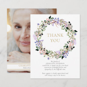 Funeral Memorial Lavender Floral Photo Thank You Card