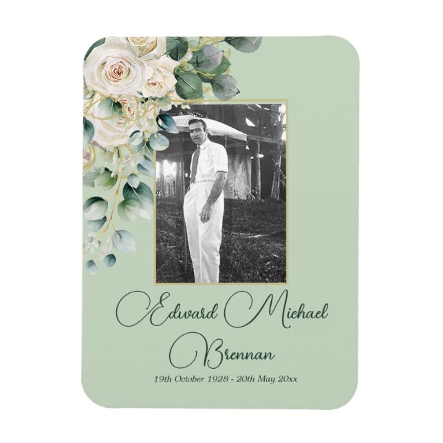 Funeral Memorial Male Photo Elegant  Rose  Magnet (Vertical)