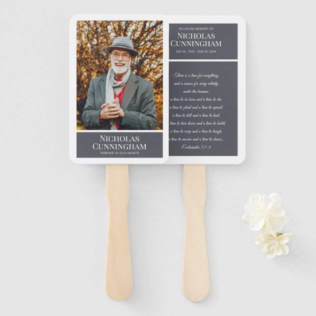 Funeral Memorial Modern Colour Block Photo Card Hand Fan (Front and Back)