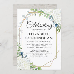 Funeral Memorial Modern Floral Geometric Woodsy Invitation