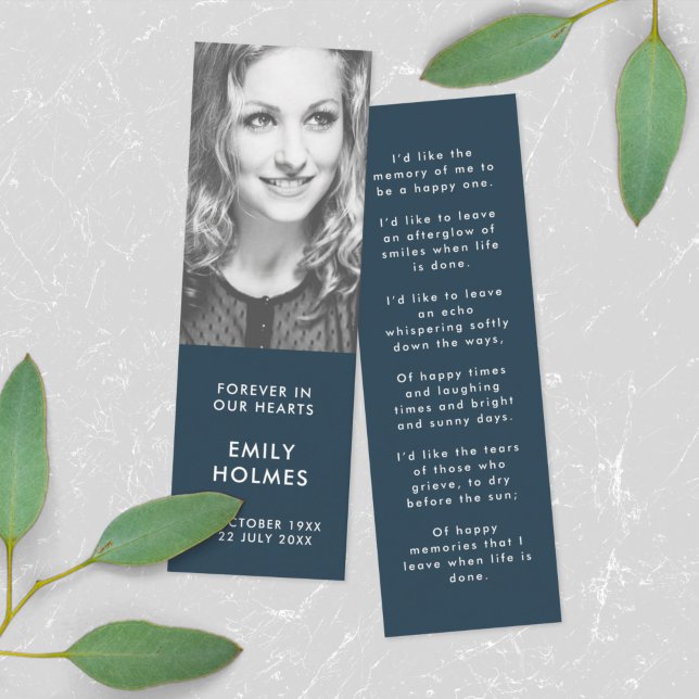 Funeral Memorial | Modern Navy Mini Bookmark Card (Creator Uploaded)