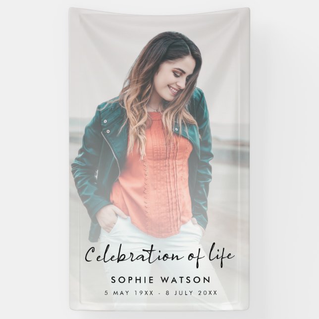 Funeral Memorial Modern Photo Celebration of Life Banner (Vertical)
