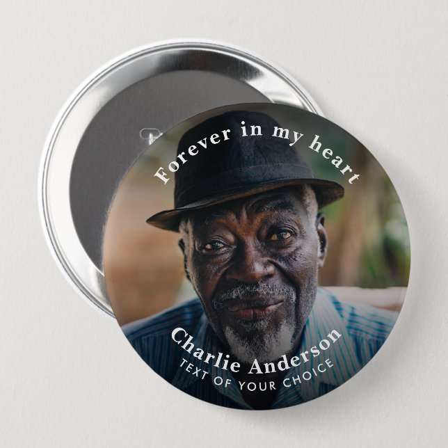 Funeral/Memorial Modern Photo Tribute Custom Text 10 Cm Round Badge (Front & Back)