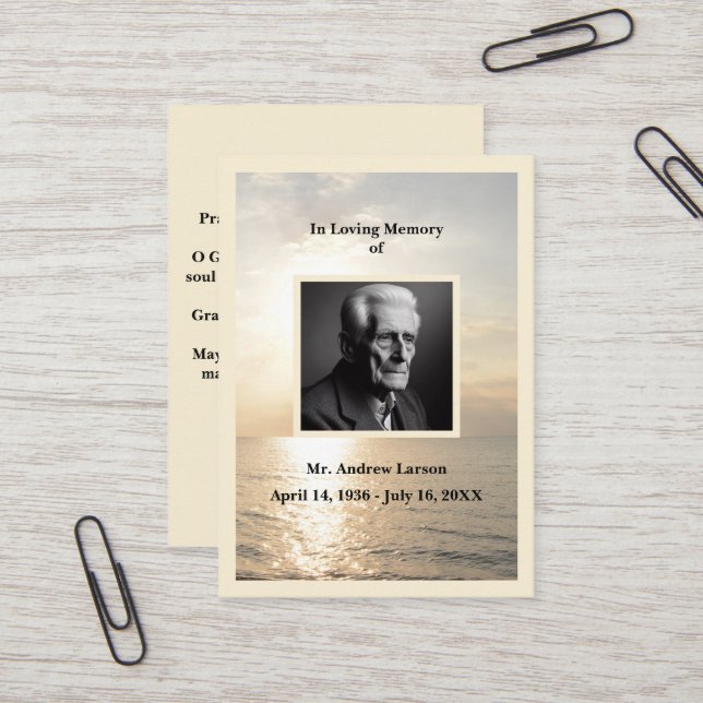 Funeral Memorial Ocean Sunrise Prayer Card  (Front/Back In Situ)