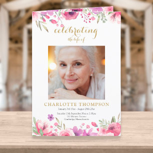 Funeral Memorial Order Of Service Floral Photo Programme