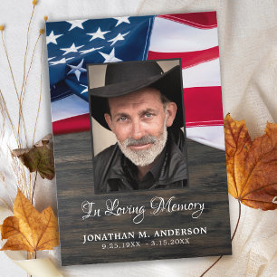 Funeral Memorial Patriotic Veteran Photo USA Flag  Thank You Card
