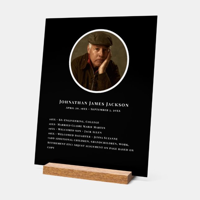 Funeral Memorial - Personal Details Display (Angle)