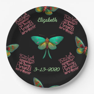 Funeral Memorial Personalized Butterfly Angels Paper Plate