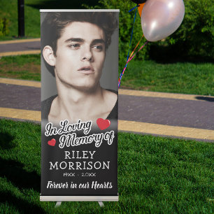Funeral Memorial Photo Forever in our Hearts Retractable Banner