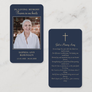 Funeral Memorial Photo Gold Blue Prayer Card