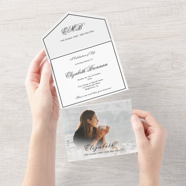 Funeral Memorial Photo Simple Elegant  All In One Invitation (Tearaway)