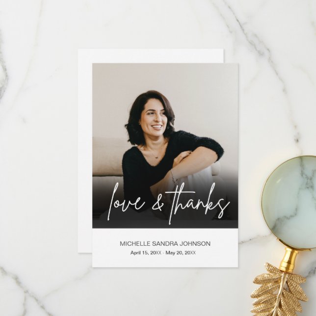  Funeral Memorial Photo Simple  Thank You Card (Front/Back In Situ)