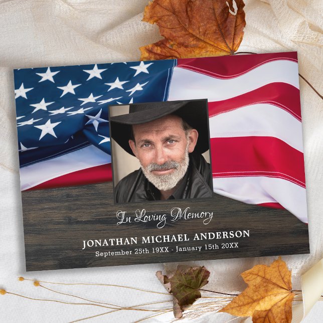 Funeral Memorial Photo Veteran Sympathy US Flag  Thank You Card (Creator Uploaded)
