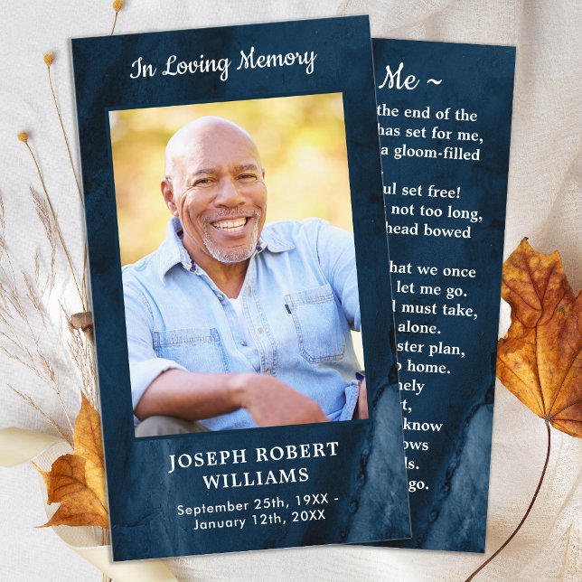 Funeral Memorial Prayer Card Blue Marble Photo  (Creator Uploaded)