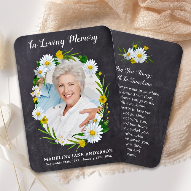 Funeral Memorial Prayer Card Photo Daisy Flowers (Creator Uploaded)