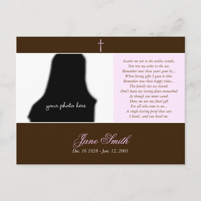 Funeral Memorial Prayer Tribute Photo Template Postcard (Front)