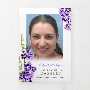 Funeral memorial program purple skyflower art Tri-Fold invitation