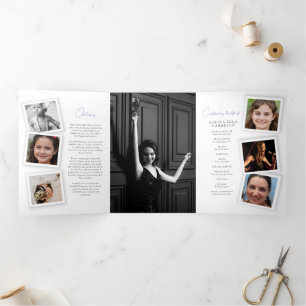 Funeral memorial program simple photos purple Tri-Fold invitation