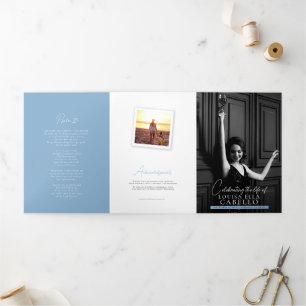 Funeral memorial program simple snap photos Tri-Fold invitation